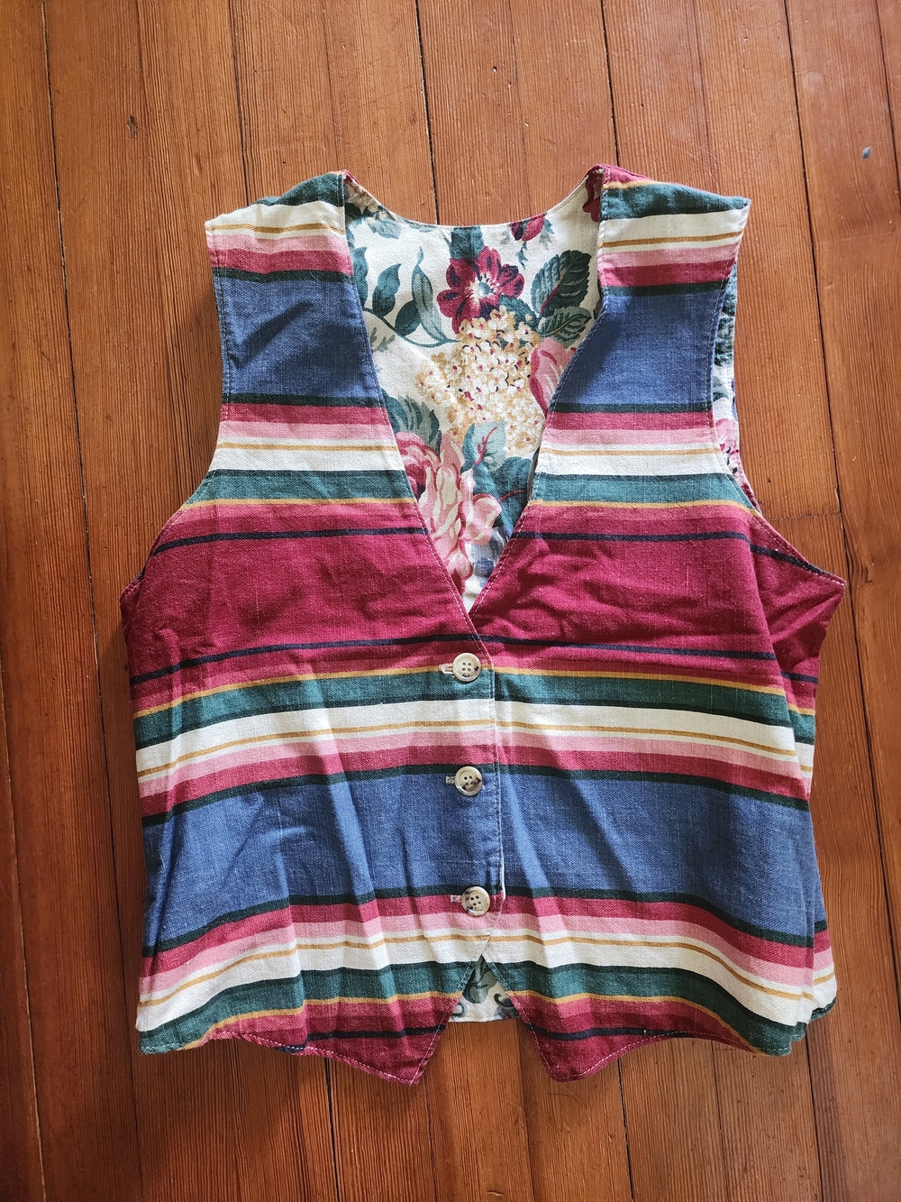 Women’s Handmade Striped Floral Boho Hippie Vest
